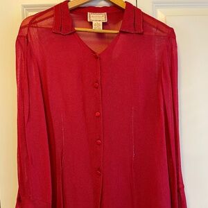 April Cornell Vintage Blouse, Size L, Rayon Crimson Red